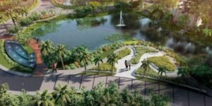 Flower garden with fountains